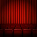 Movie cinema premiere poster design with red curtains. Vector banner.