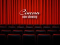 Movie cinema premiere poster design with red curtains. Vector banner.