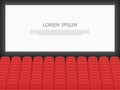 Movie cinema premiere poster design with screen and auditorium. Rows of cinema or theater seats with people looking at the screen