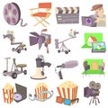 Movie cinema symbols icons set, cartoon style