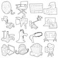 Movie cinema symbols icons set, outline style