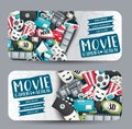 Movie cinema theme. Horizontal banner template set. Modern hand drawn doodle design. Royalty Free Stock Photo