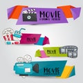 Movie cinema theme. Horizontal banner template set. Modern hand drawn doodle design. Royalty Free Stock Photo