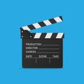 Movie clapper on blue background. Open clapperboard. Vector illustration EPS 10