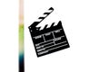 Movie clapper board with filmstrip on white Royalty Free Stock Photo