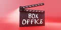 Movie clapper, BOX OFFICE on cinema scene clapperboard. Filmmaking, video production. 3d render