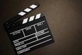 Movie clapper cinema board or Slate film.Clapperboard for filmmaking and video production to assist in synchronizing of picture , Royalty Free Stock Photo