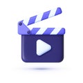 Movie clapper 3d, great design for any purposes. Media player icons. Video player icons. Film Clapper, Film clapperboard