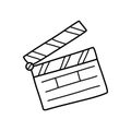 Movie clapperboard doodle icon. Film clapper for cinema production. Board clap for video clip scene start. Lights Royalty Free Stock Photo