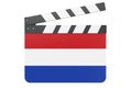 Movie clapperboard with the Netherlands flag, film industry concept. 3D rendering