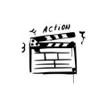 Movie clapperboard sketch. Film set clapper for cinema production. Action. Hand drawn icon in vector doodle style. Royalty Free Stock Photo