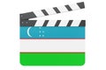 Movie clapperboard with Uzbek flag, film industry concept. 3D rendering