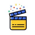 Movie clapperboard vector illustration. Cinema magic colourful icon.