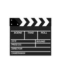 movie clappers close isolated on white background. Shown slate board. Royalty Free Stock Photo