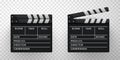 Movie clappers open and closed realistic icons set. Clapperboards sync or time slates