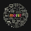 Movie colorful gradient with line icons set