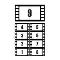 Movie countdown numbers vector set. The countdown to the start of the old film. The timer countdown cinema isolated from the backg Royalty Free Stock Photo