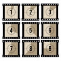 Movie countdown. Old projector film timer counter. Vector vintage filmstrip frames Royalty Free Stock Photo