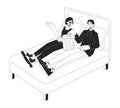 Movie date night at home black and white cartoon flat illustration