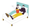 Movie date night at home line cartoon flat illustration