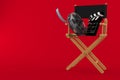 Movie director chair with film reel and clapboard Royalty Free Stock Photo