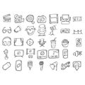 Movie Doodle vector icon set. Drawing sketch illustration hand drawn line eps10