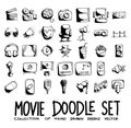 Movie Doodle vector icon set. Drawing sketch illustration hand drawn line eps10 Royalty Free Stock Photo