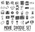 Movie Doodle vector icon set. Drawing sketch illustration hand drawn line eps10