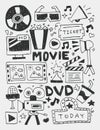 Movie elements doodles hand drawn line icon, eps10 Royalty Free Stock Photo