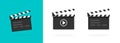 Movie film clapperboard clipart image vector icon, action cine clapper board flat cartoon graphic isolated, cinema scene