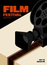 Movie and film festival poster template design background modern vintage retro style with isometric camera