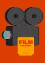 Movie and film festival poster template design background with vintage retro camera and ticket Royalty Free Stock Photo