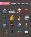 Movie and film icons set. Flat style design. Vector illustration. Royalty Free Stock Photo