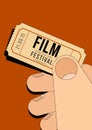 Movie and film poster design template background with vintage cinema ticket Royalty Free Stock Photo