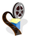 Movie film reel with popcorn Royalty Free Stock Photo