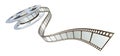 Movie film spooling out of film reel Royalty Free Stock Photo
