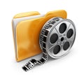 Movie folder with a films spool. 3D Icon isolated Royalty Free Stock Photo