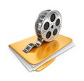 Movie folder with a films spool. 3D Icon Royalty Free Stock Photo