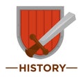 Movie genre history cinema vector icon of ancient royal sword and shield
