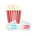 Movie glasses and popcorn isolated on white Royalty Free Stock Photo