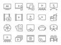 Movie icon set. It included clip, video, entertainment, tv show, and more icons. Editable Vector Stroke.