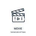 movie icon vector from tab bar and settings collection. Thin line movie outline icon vector illustration