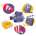 Movie Icons Set (Megaphone, Reel, Camera, Ticket, Clapperboard and Fast Food