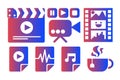 Movie industry, cinema vector sticker set