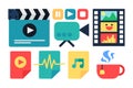 Movie industry, cinema vector sticker set