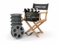 Movie industry. Producer chair and film reel.