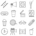 Movie items icons set, outline style Royalty Free Stock Photo