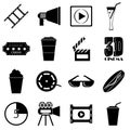 Movie items icons set, simple style