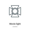 Movie light outline vector icon. Thin line black movie light icon, flat vector simple element illustration from editable cinema Royalty Free Stock Photo