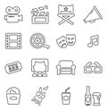 Movie Making or Movie Industry & Cinema Icons Thin Line Vector Illustration Set